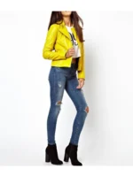 Womens Yellow Leather Biker Jacket