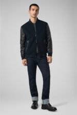 Wool Varsity Jacket With Leather Sleeves