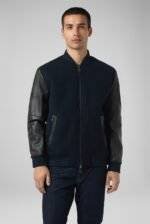 Wool Varsity Jacket With Leather Sleeves