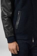 Wool Varsity Jacket With Leather Sleeves