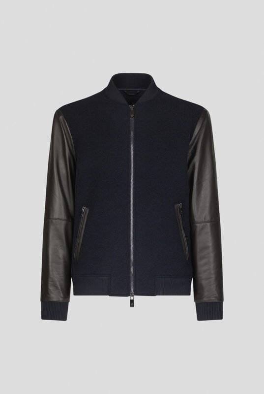 Wool Varsity Jacket With Leather Sleeves