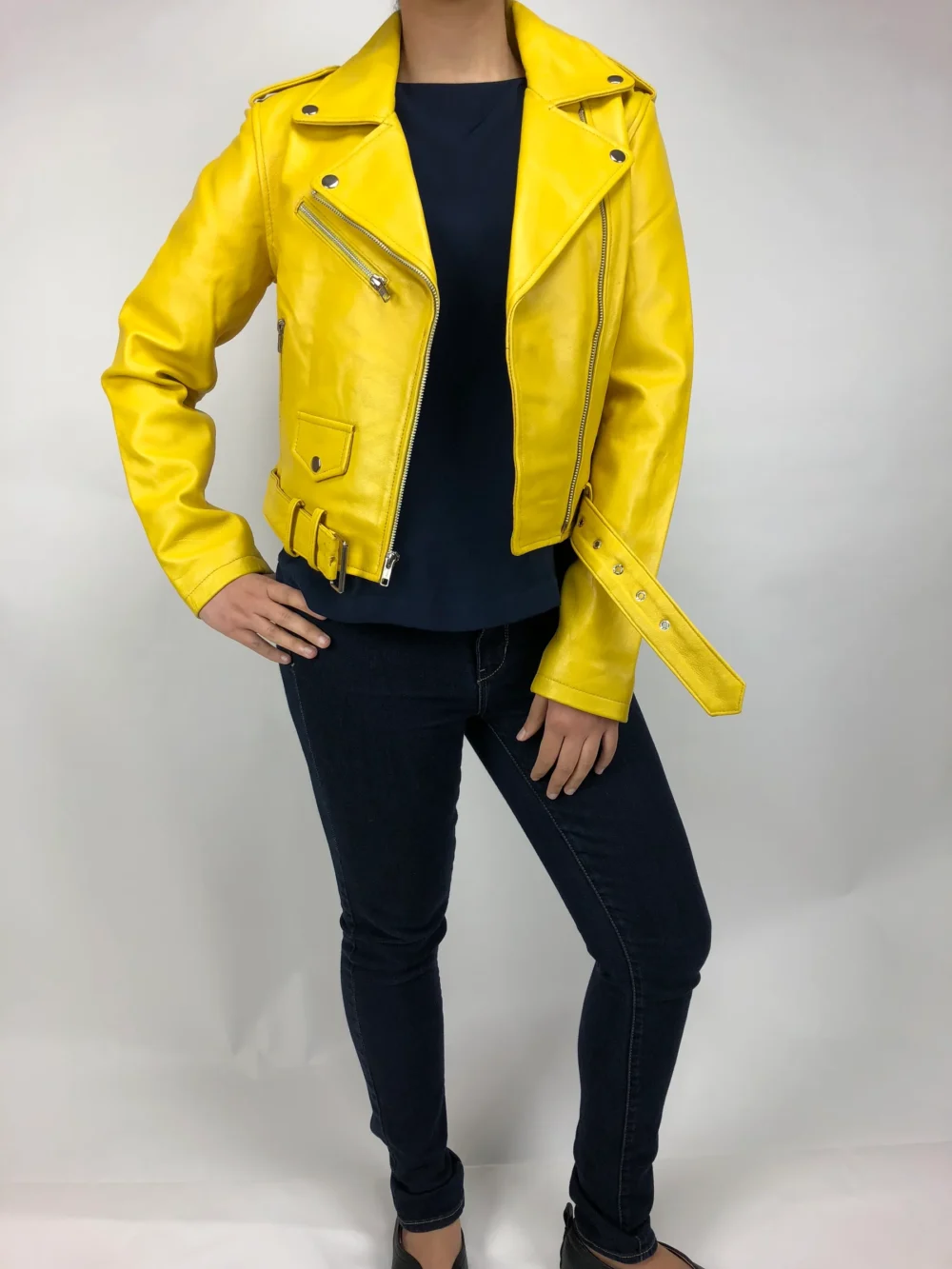 Yellow Leather Biker Jacket