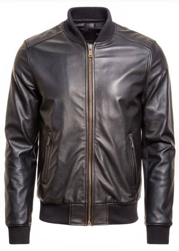 Faux Leather Black Bomber Jacket