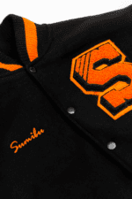 orange and black letterman jacket