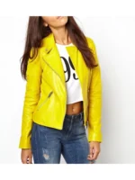 Womens Yellow Leather Biker Jacket