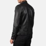 Model Wearing Adornica Black Biker Leather Jacket Back