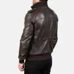 Model Wearing Agent Shadow Brown Leather Bomber Jacket Back