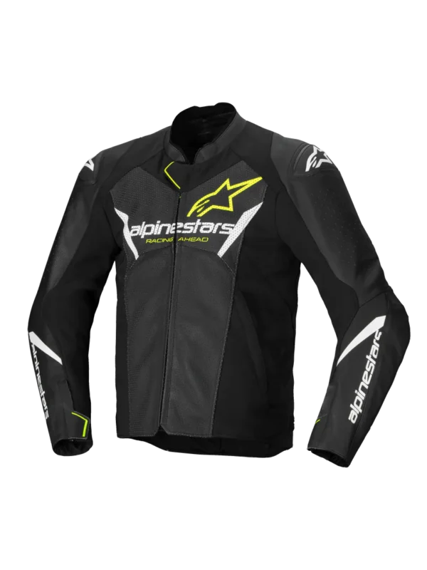 Alphinestar Faster Airflow Leather Jacket front view showcasing its sleek design and perforated leather for enhanced ventilation.