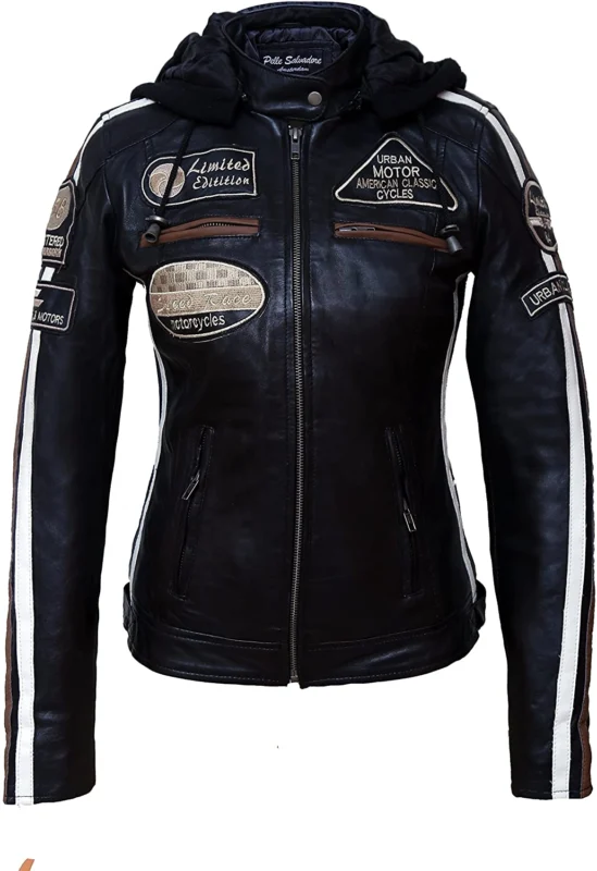 Men's American Classic Urban Motors black leather jacket with a vintage-inspired design.