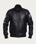 American Flag Black Leather Jacket Front