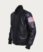 American Flag Black Leather Jacket Side