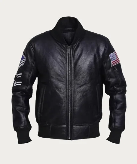 American Flag Black Leather Jacket Front