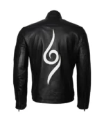 Back view of the Anbu Naruto leather jacket with zippered pockets.