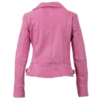 Back view of Anorahs Fuschia Biker Style Leather Jacket