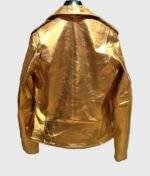 Back view of Asymmetrical Bikers Gold Leather Jacket