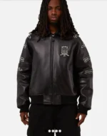 Model in Avirex Trapstar Black Leather Jacket Front