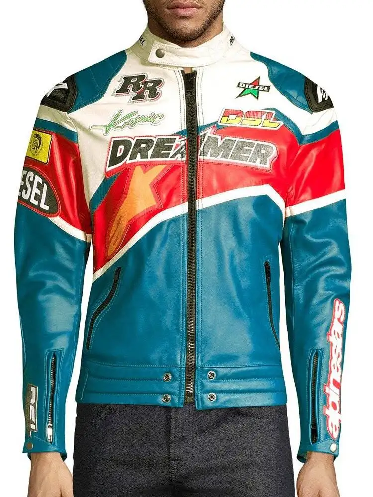 A model wearing the Bandit Dreamer motorcycle real leather jacket