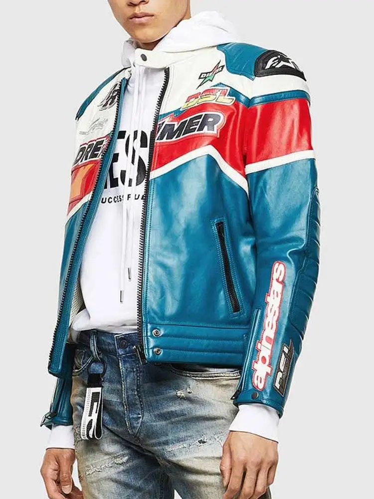 Left side view of the Bandit Dreamer motorcycle real leather jacket, featuring the full-length sleeves with buttoned cuffs.