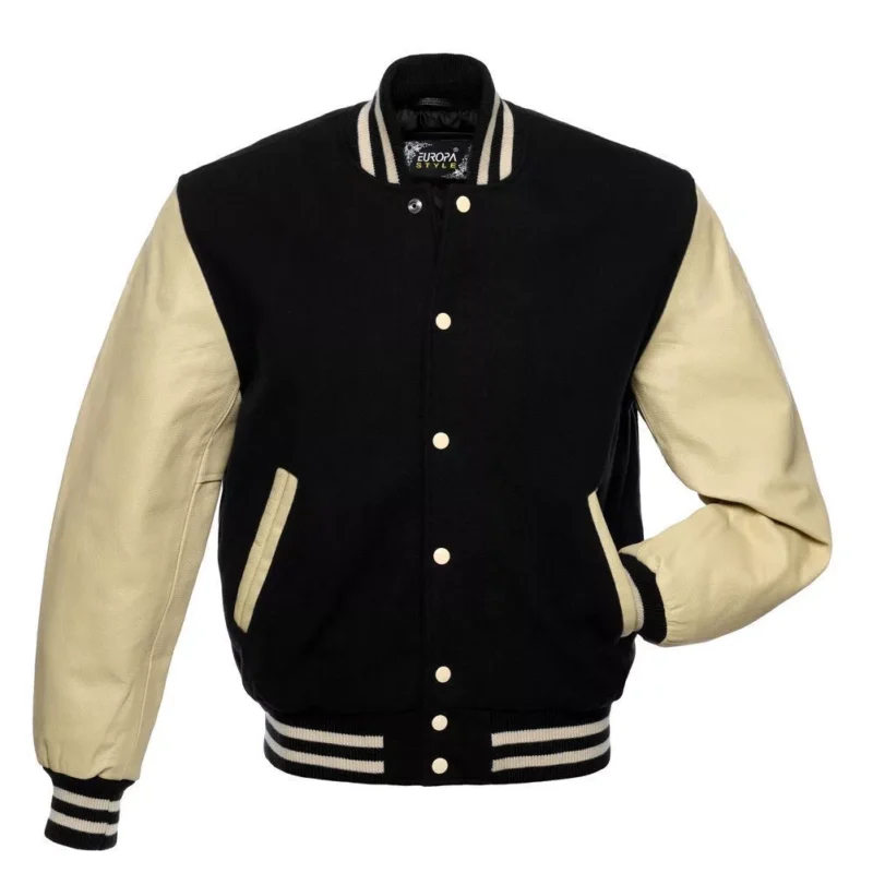 Black and Cream Varsity Jacket Front