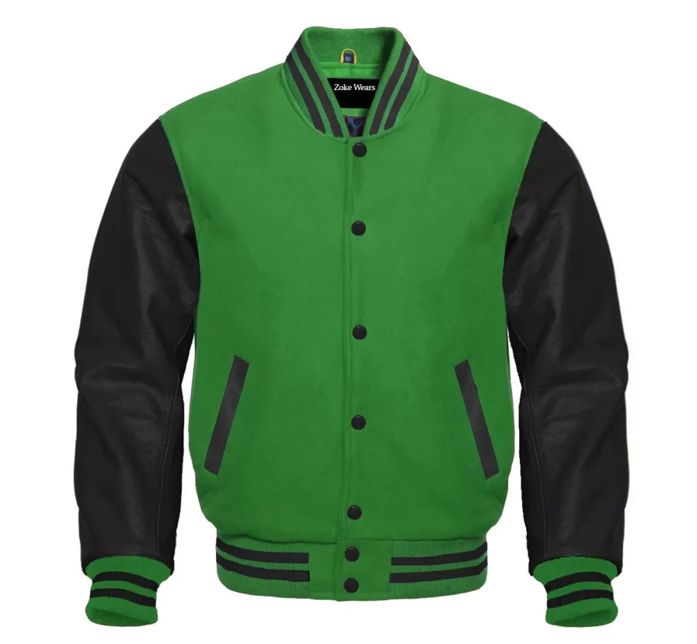 Buy Black And Green Varsity Jacket Front