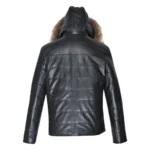 Back view of black hooded puffer jacket