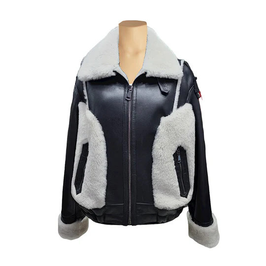 Front view of Black on White Womens Shearling Jacket