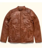 Front view of Booker Brown Moto Leather Jacket