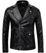 Front view of Buston Black Shining Leather Jacket