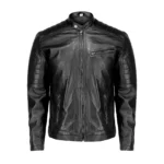 Front view of Cafe Racer black pure sheep leather jacket