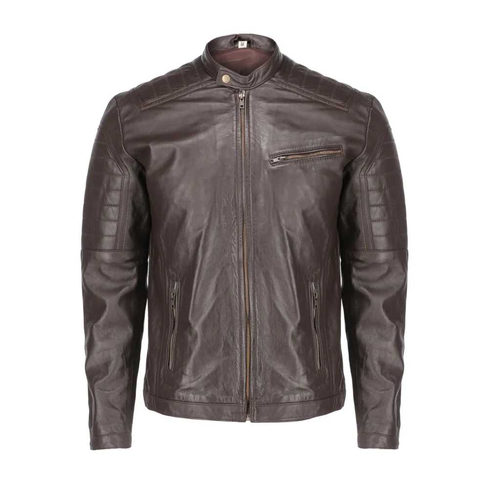 Front view of Cafe Racer men's pure sheep leather jacket