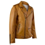 Caramel Biker Leather Jacket Side