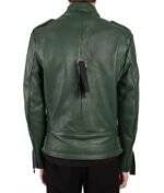 Model Wearing Classic Green Leather Jacket - Back