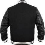 Black Cowhide Leather Varsity Jacket Back