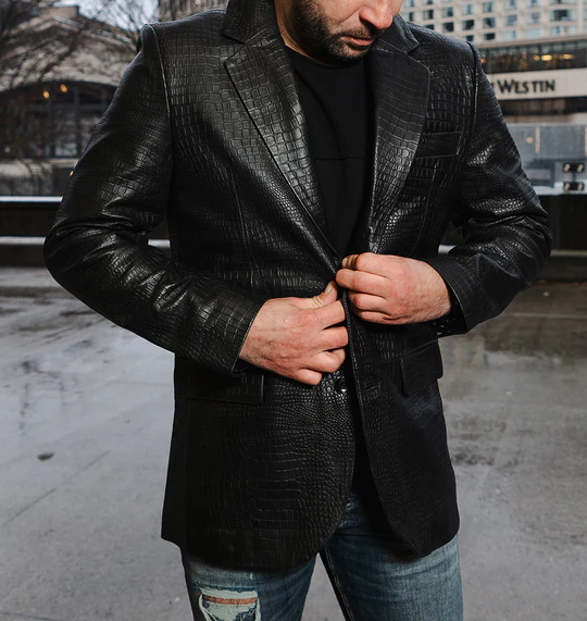 Crocodile skin look blazer