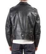 Model Wearing D-Pocket Asymmetrical Leather Jacket - Back