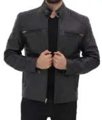 Model Wearing Daniel Black Biker Jacket - Front