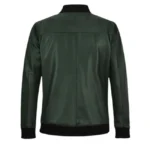 Dark Green Bomber Leather Jacket Back