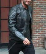 Side view of David Black Leather Jacket