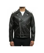 Model in Devil Spikes Leather Motorcycle Jacket Front