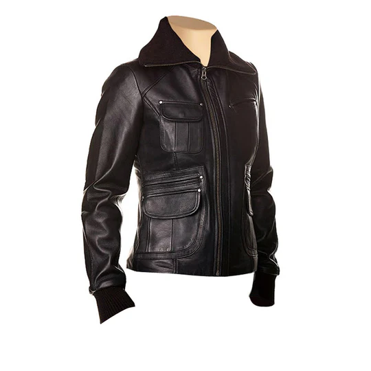 Womens Deborah Black Leather Jacket Front