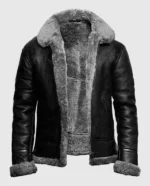 FUR Aviator Flying Pilot Bomber Black Jacket with fur collar and adjustable buckle belt.