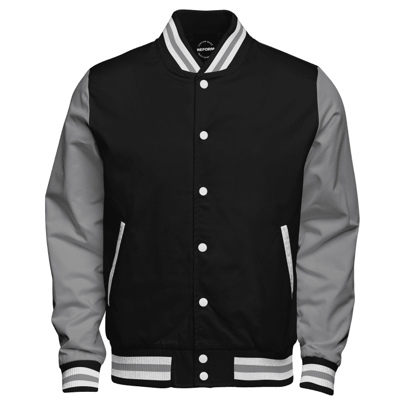 Gray and Black Varsity Jacket Front