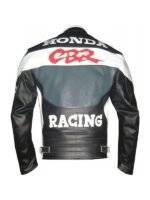 Back view of a Honda CBR racing moto racer leather jacket showcasing the Honda logo and the jacket's overall design.