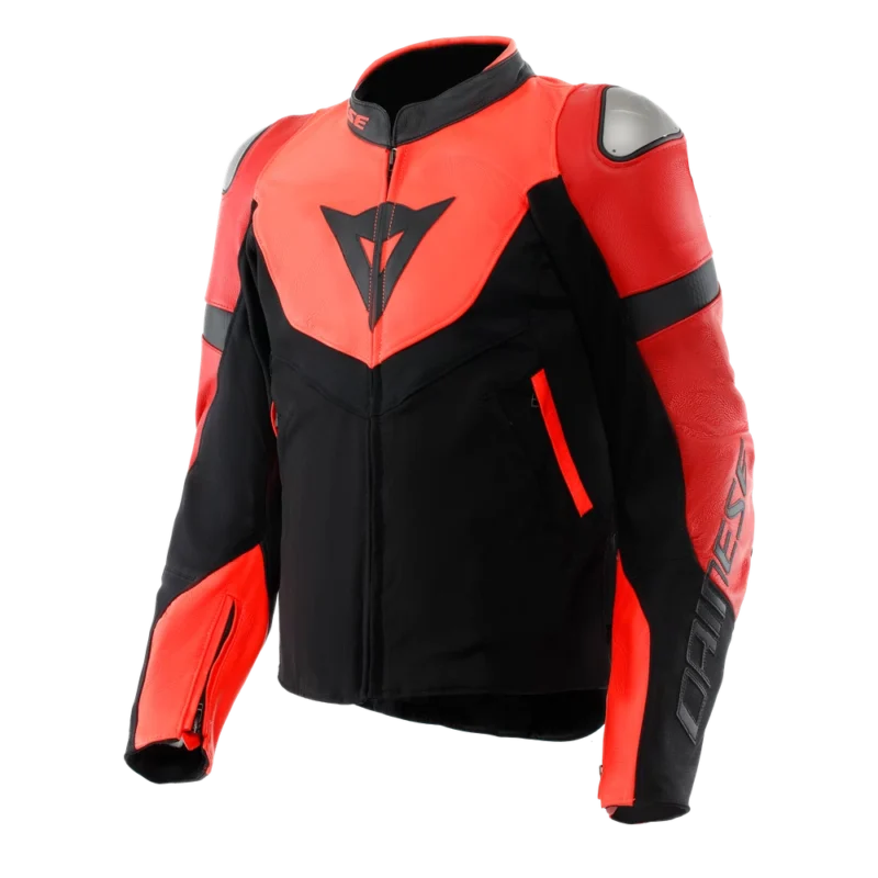 IPERATTIVA Leather-Tex jacket front view showcasing its modern design and unique material blend.