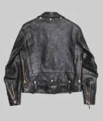 Back view of the J-24 biker leather jacket with multiple pockets and a YKK zipper closure.