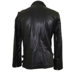 "Jonas car coat style leather jacket back view displaying the smooth leather texture."