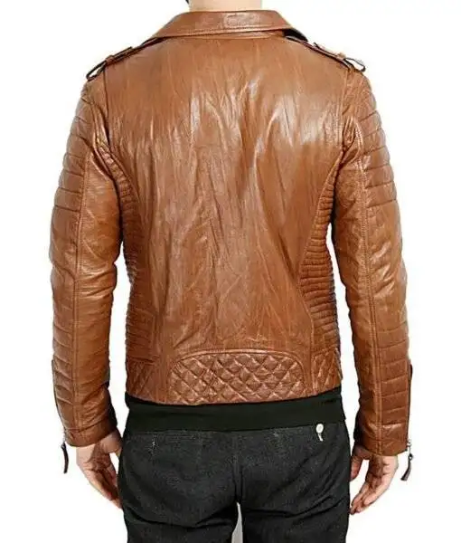 Model Wearing Jose Mens Brown Biker Jacket - Back