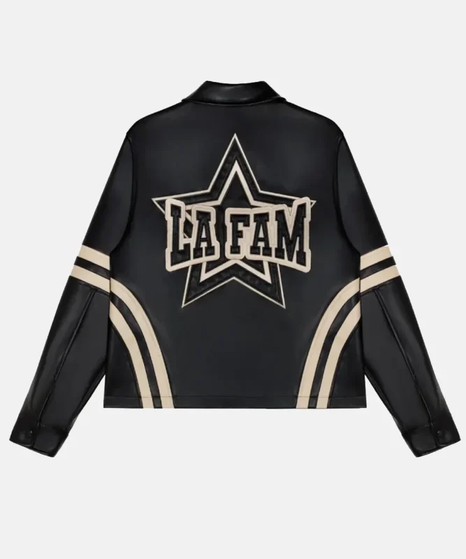 La Fam Retro Black Leather Jacket Back
