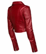 Back view of Martynas Red Crop Biker Leather Jacket