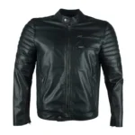 Men Biker Quilted Black Leather Jacket Front